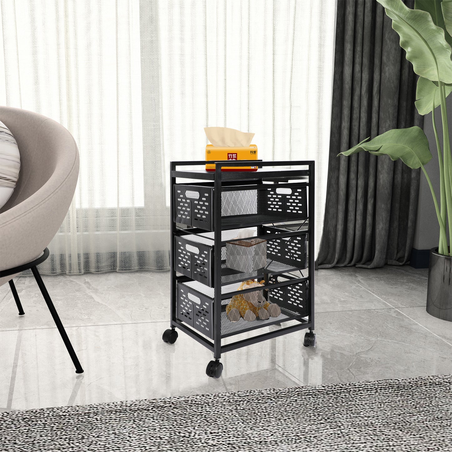Mesh Steel Office File Cabinet - Black