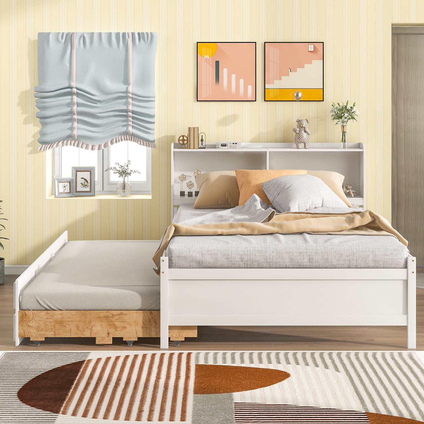 White Haven Full Bed with Bookcase, Twin Trundle, and Drawers