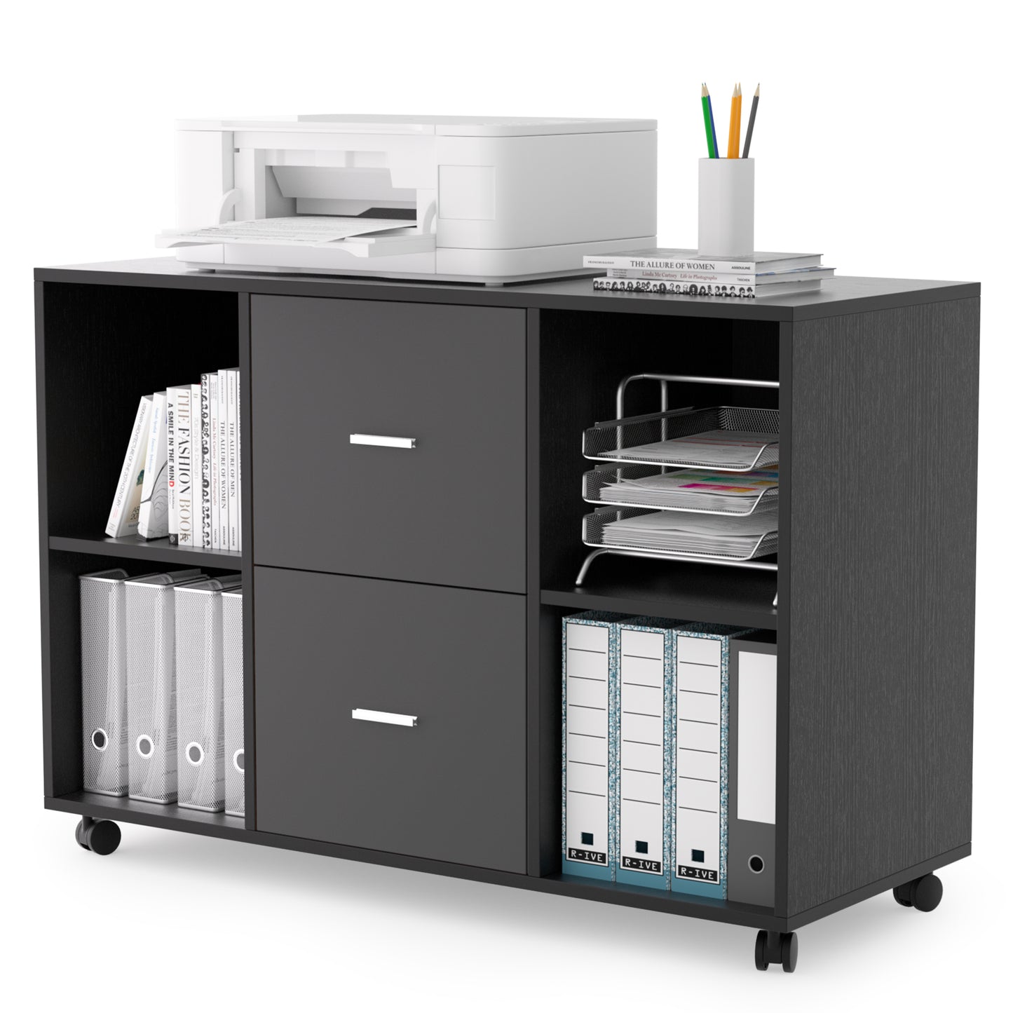 Wooden Horizontal File Cabinet - Dark Grey