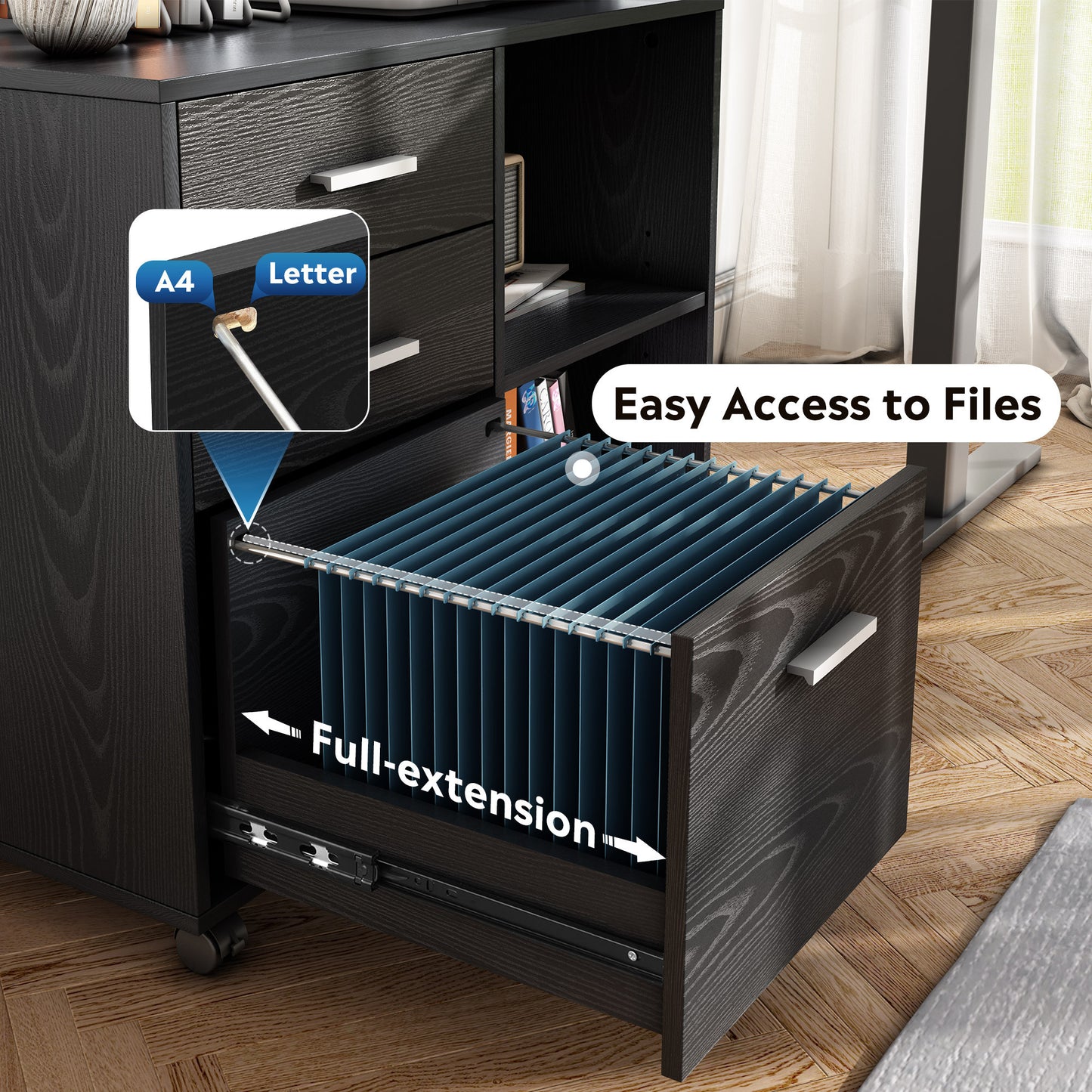 Mobile File Cabinet With Wheels - Black
