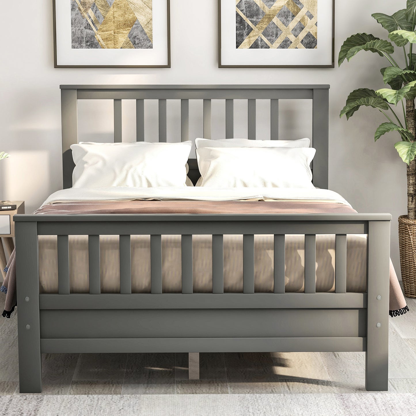 Pica Full Size Wood Platform Bed - Gray