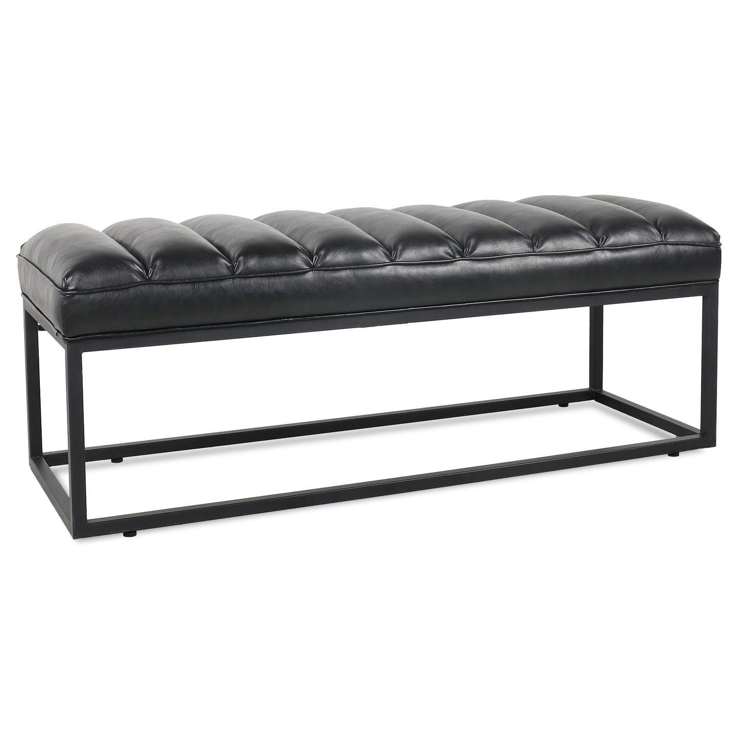 Metal Base Upholstered Bench - Black