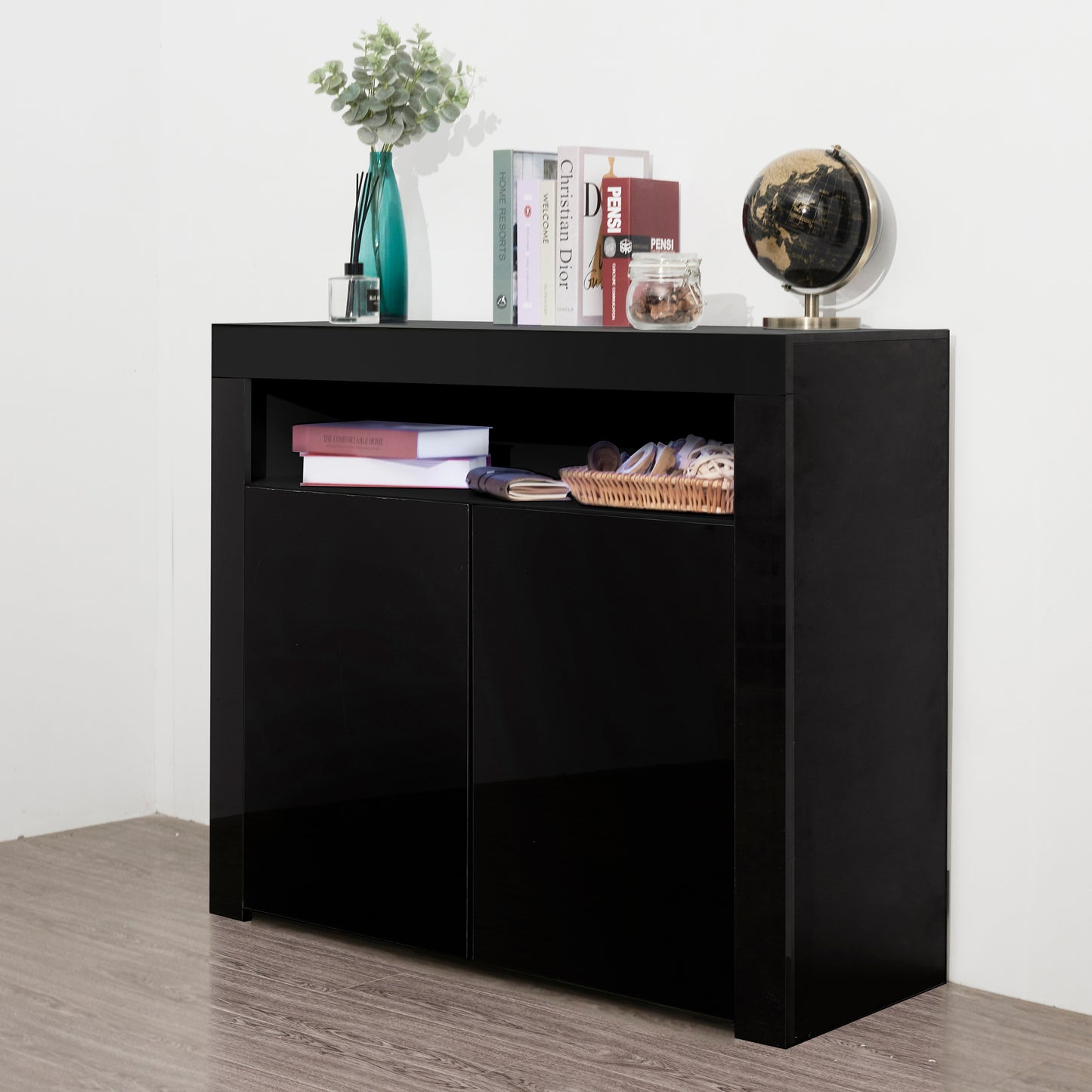 Glossy Glow Sideboard: Modern Storage Cabinet with LED Light