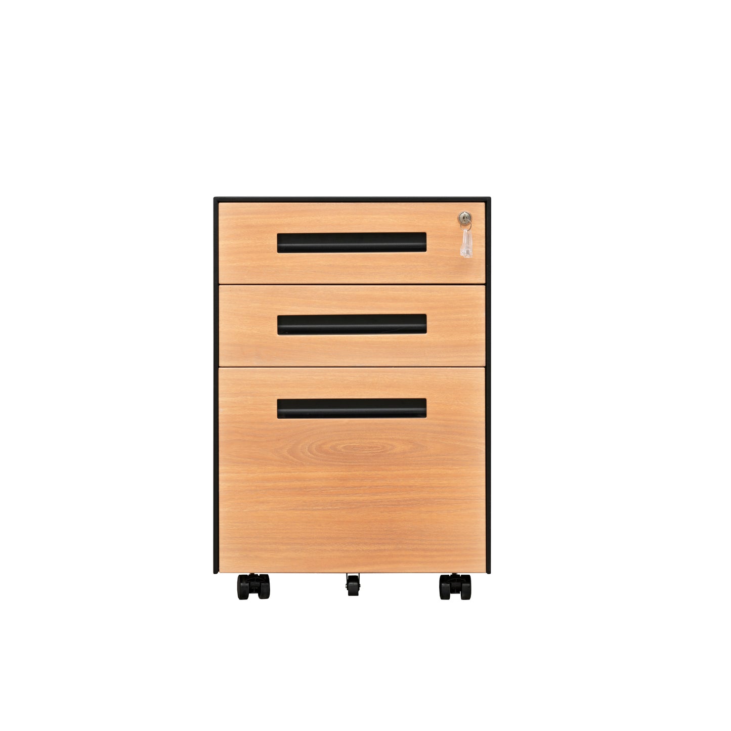 Compact 3 Drawer Mobile File Cabinet - Walnut + Black