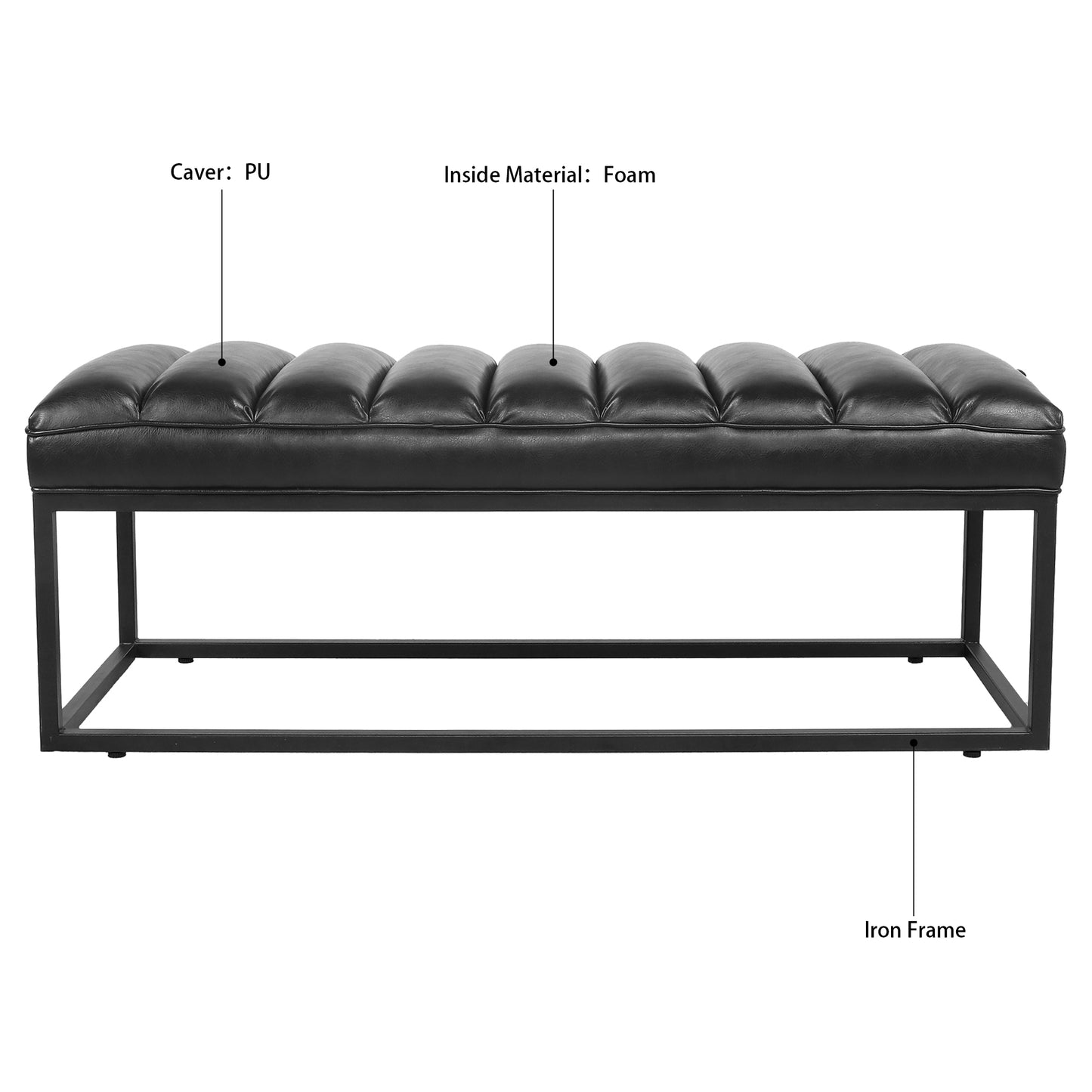 Metal Base Upholstered Bench - Black