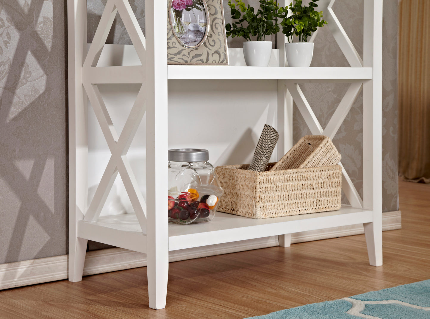 Bookshelf with Sturdy Solid Frame - White