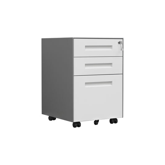 Compact 3 Drawer Mobile File Cabinet - White+Grey