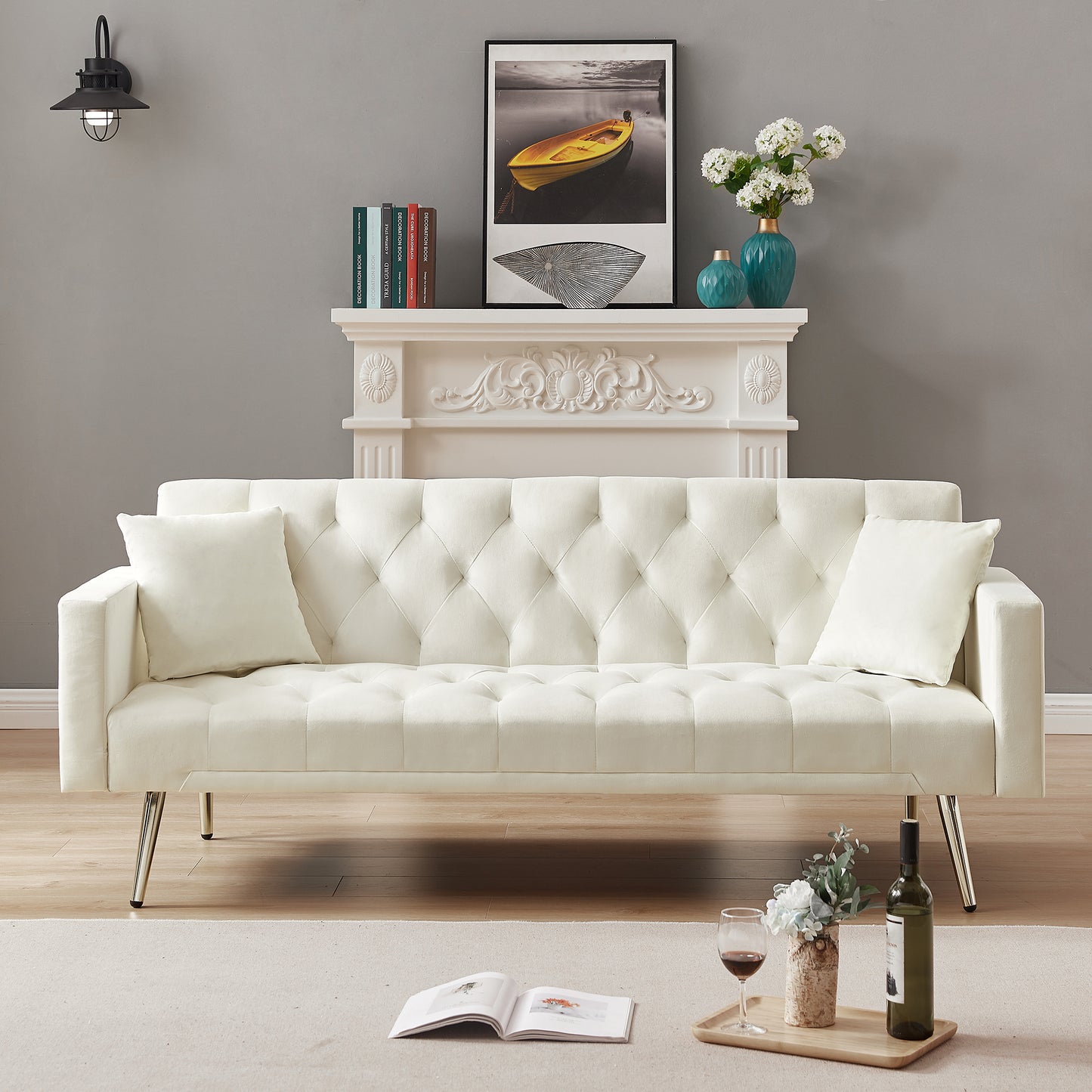 Coney Convertible Folding Futon Sofa Bed - Cream White