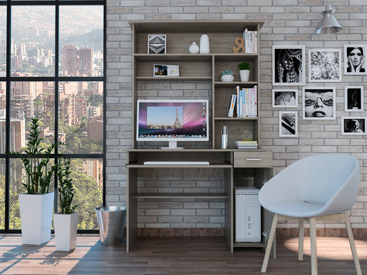 Aberdeen 2-Drawer 7-Shelf Computer Desk - Light Gray