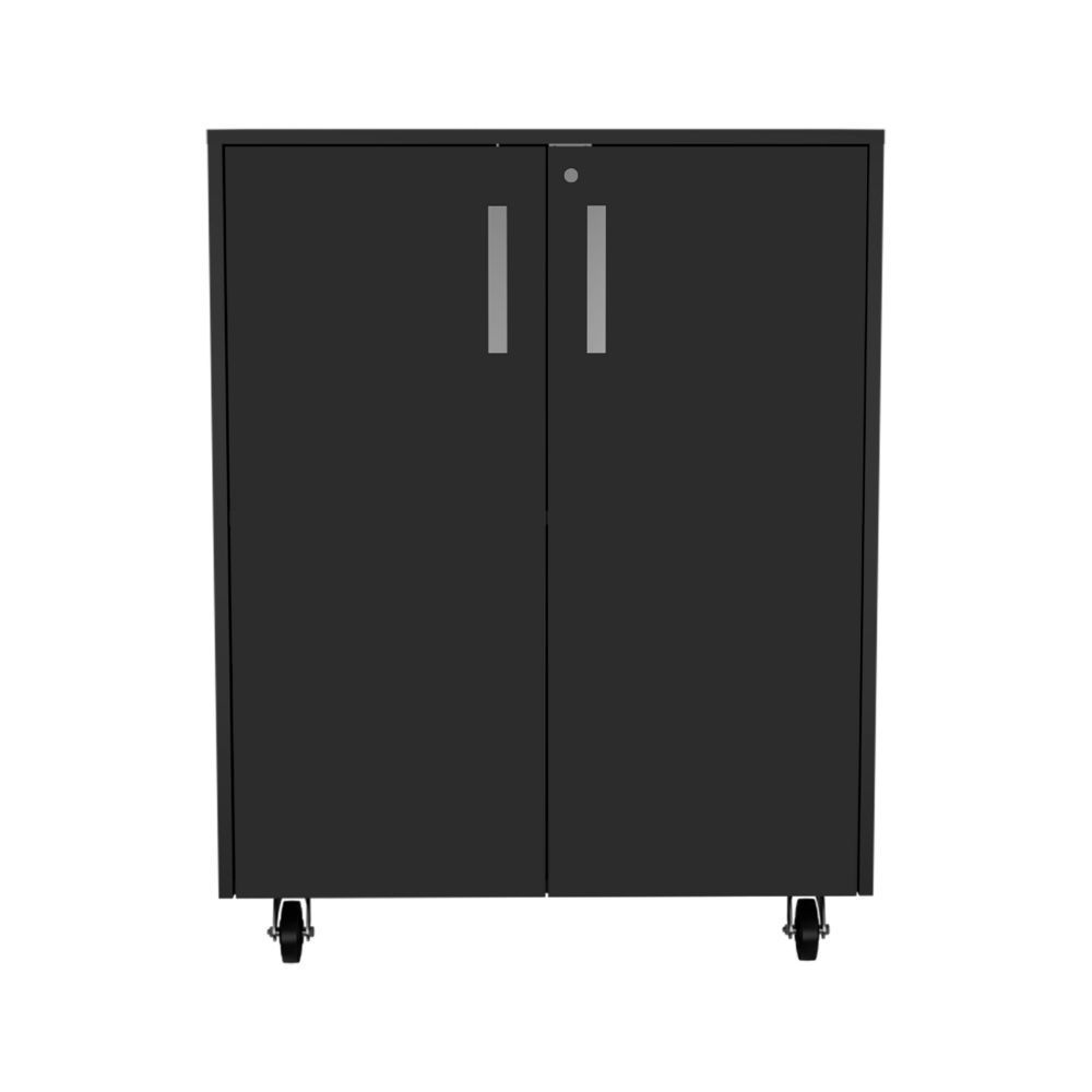 Casters Storage Cabinet Double Door - Black
