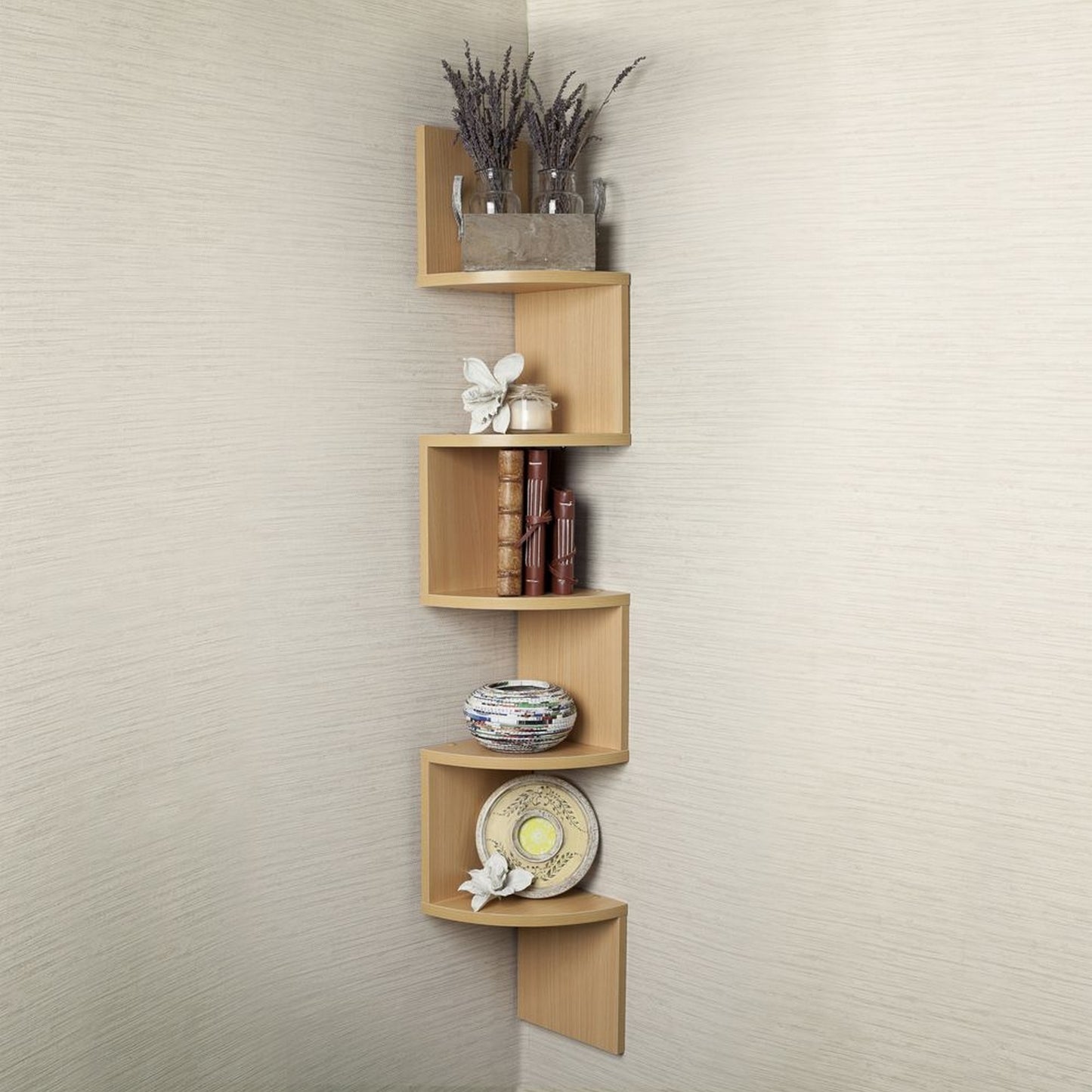 Beech Corner Wall Mount Shelf - Brown
