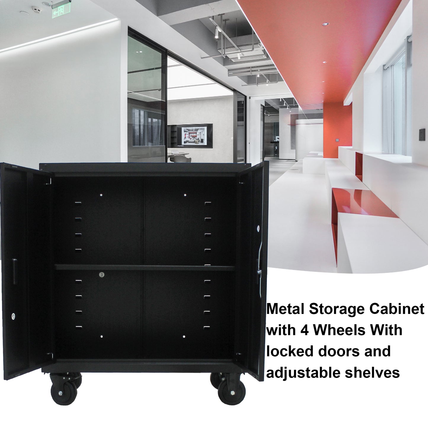 Secure Solution Storage Cabinet With 4 Wheels