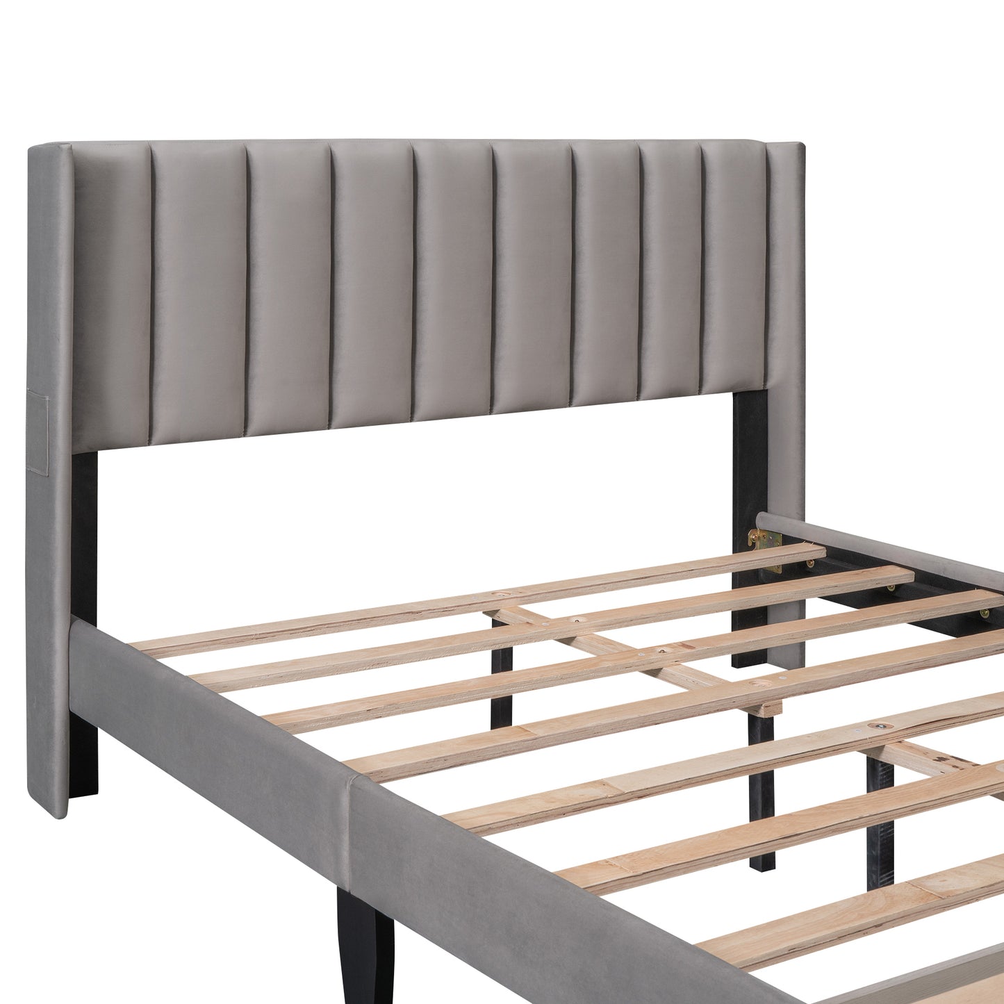 Shona Queen Size Velvet Platform Bed Frame - Gray