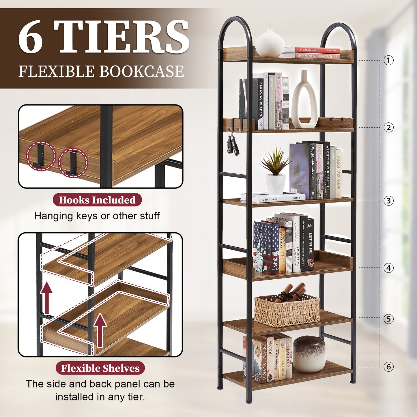 Tall Tower Bookcase - Brown