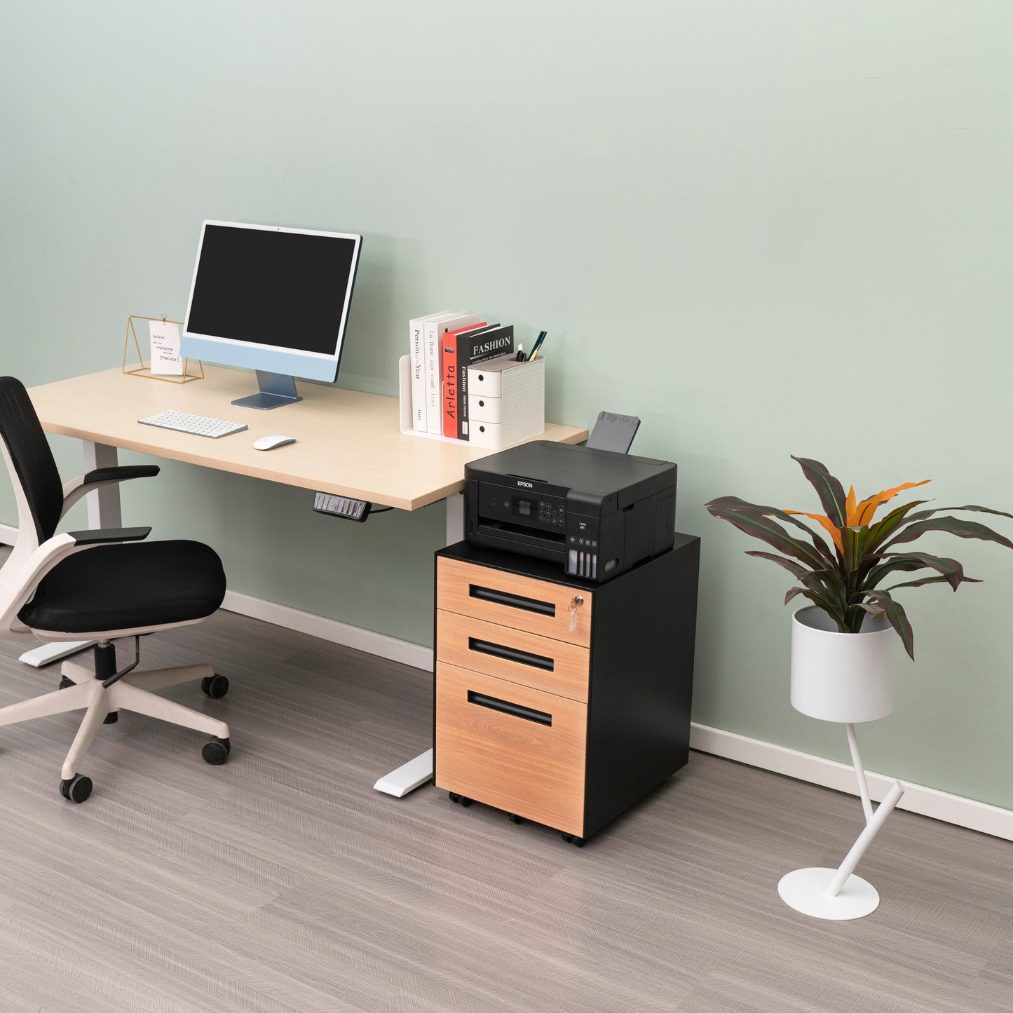 Compact 3 Drawer Mobile File Cabinet - Walnut + Black