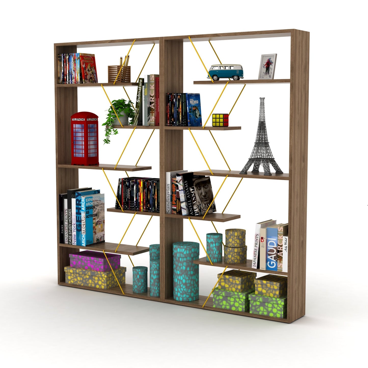 Urban Edge Bookcase - Walnut/Yellow