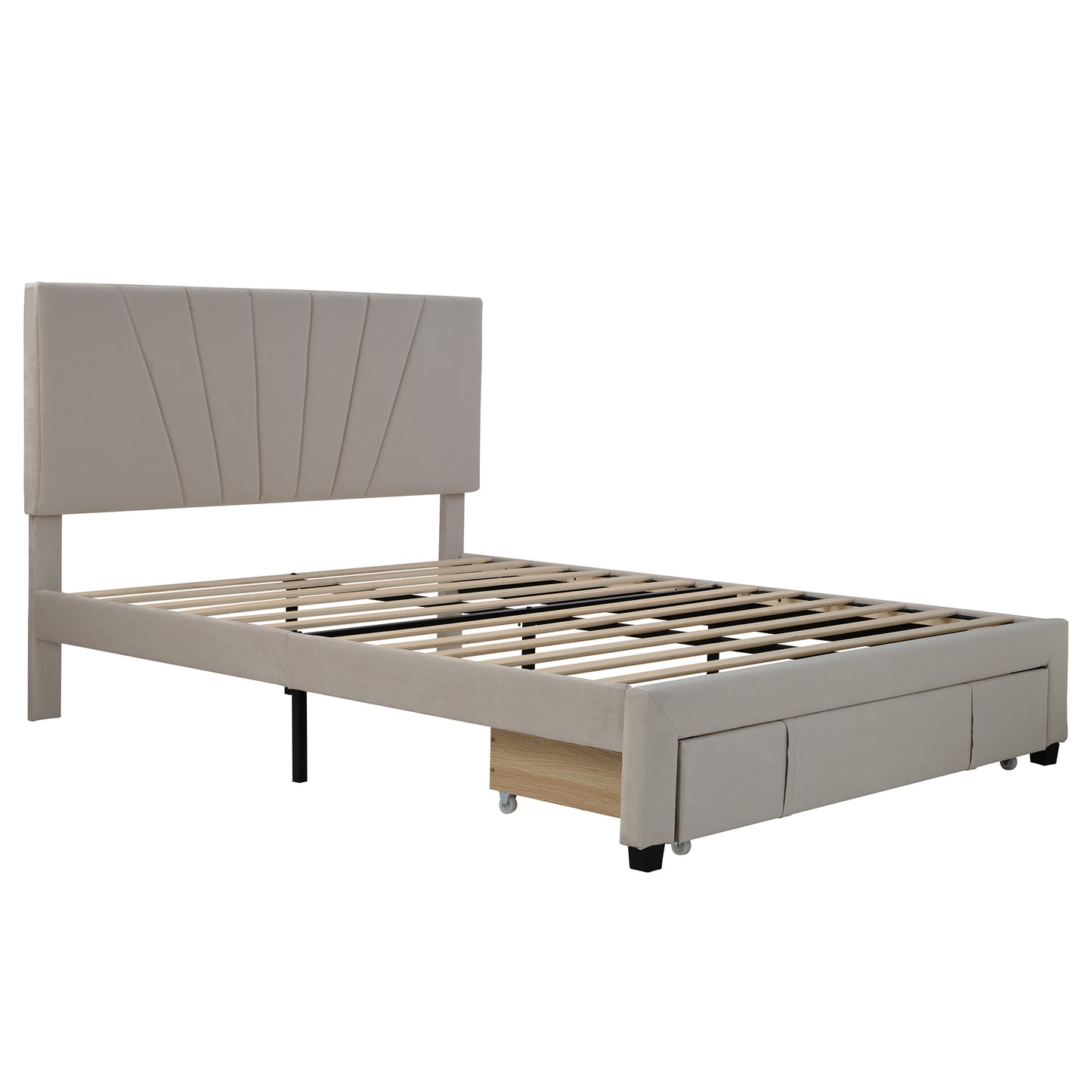 Xavier Twin Size Storage Bed Metal Platform Bed with Drawer - Beige