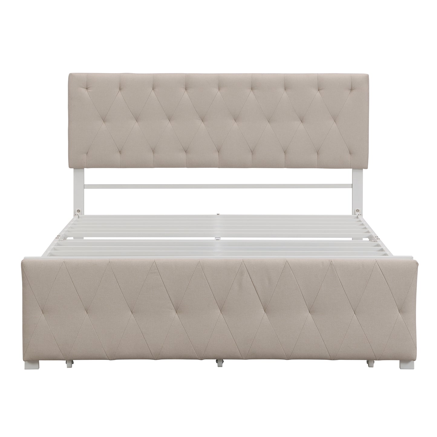 Apex Full Size Storage Bed Metal Platform Bed with Drawer - Beige