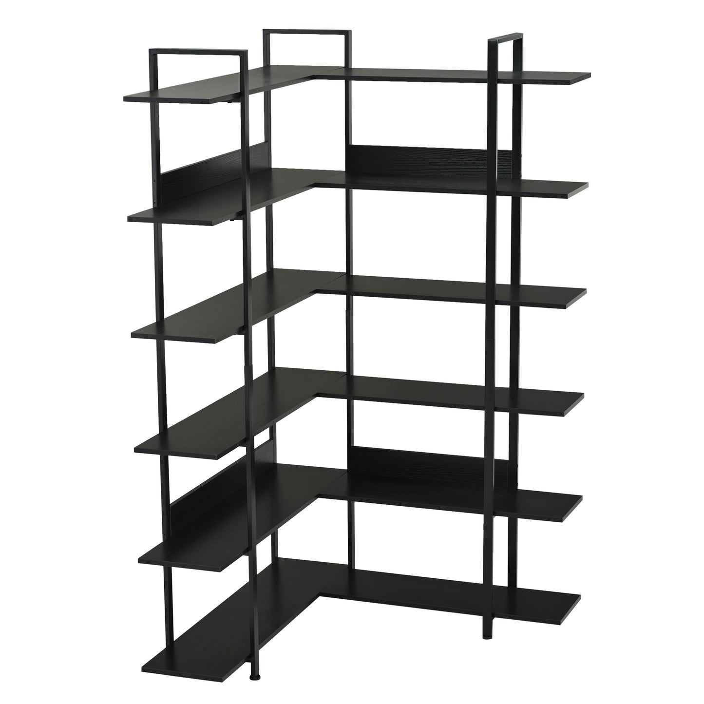 Stainless Steel Frame Corner 6-tier Shelves - Black