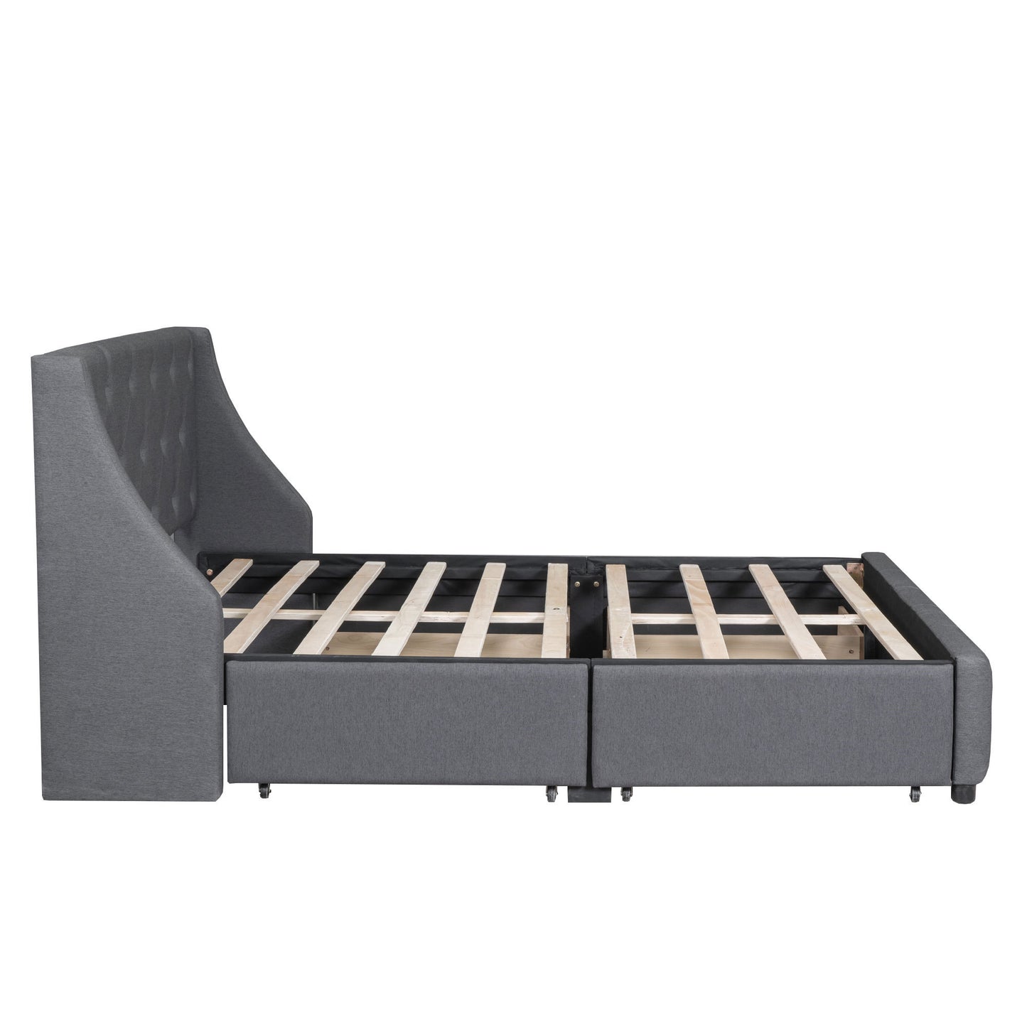 Jamu Queen Size Platform Bed with Wingback Headboard - Gray