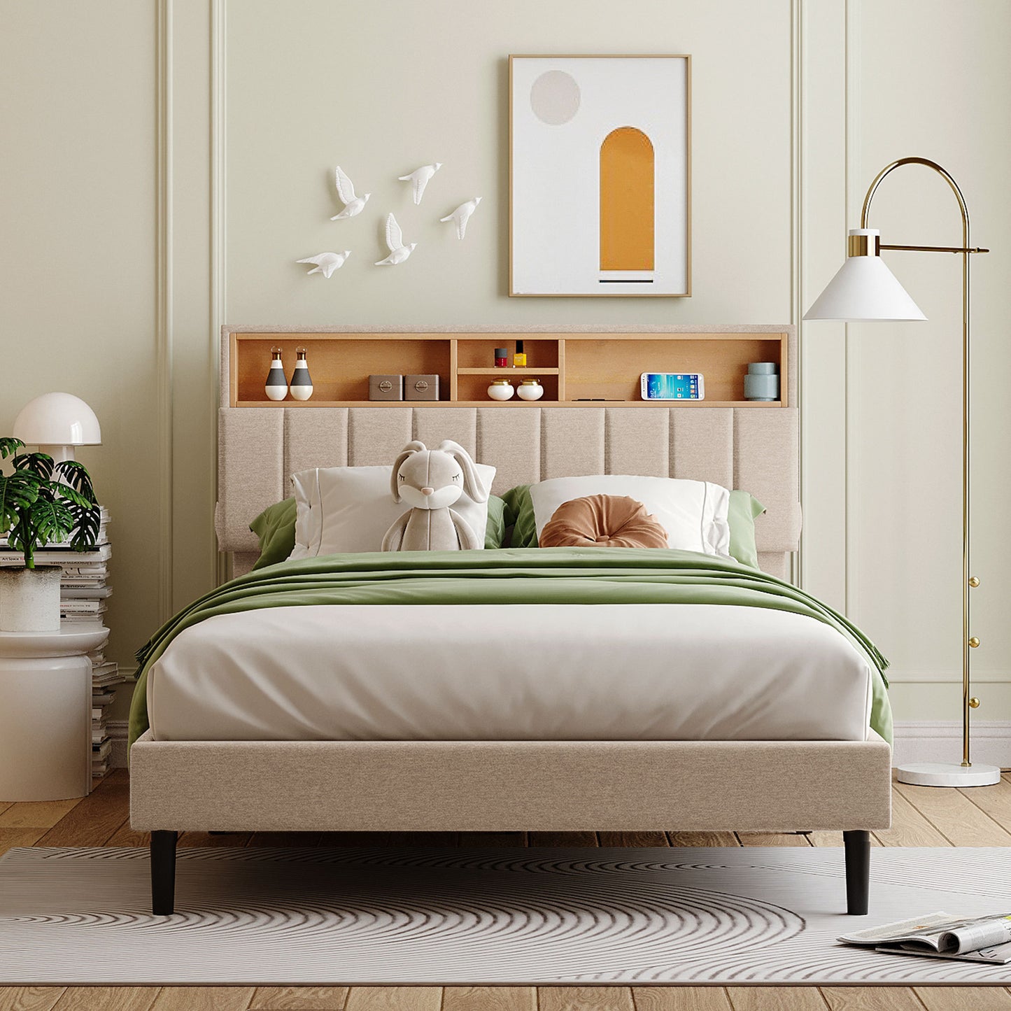 Alvin Full Size Platform Bed Frame - Beige