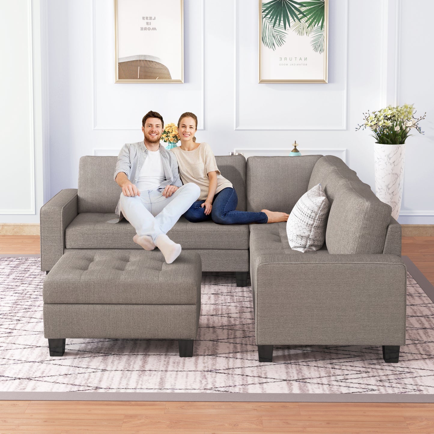 OrisLux Sectional Lounge: Ultimate Space-Saving Sofa with Ottoman & Cup Holders