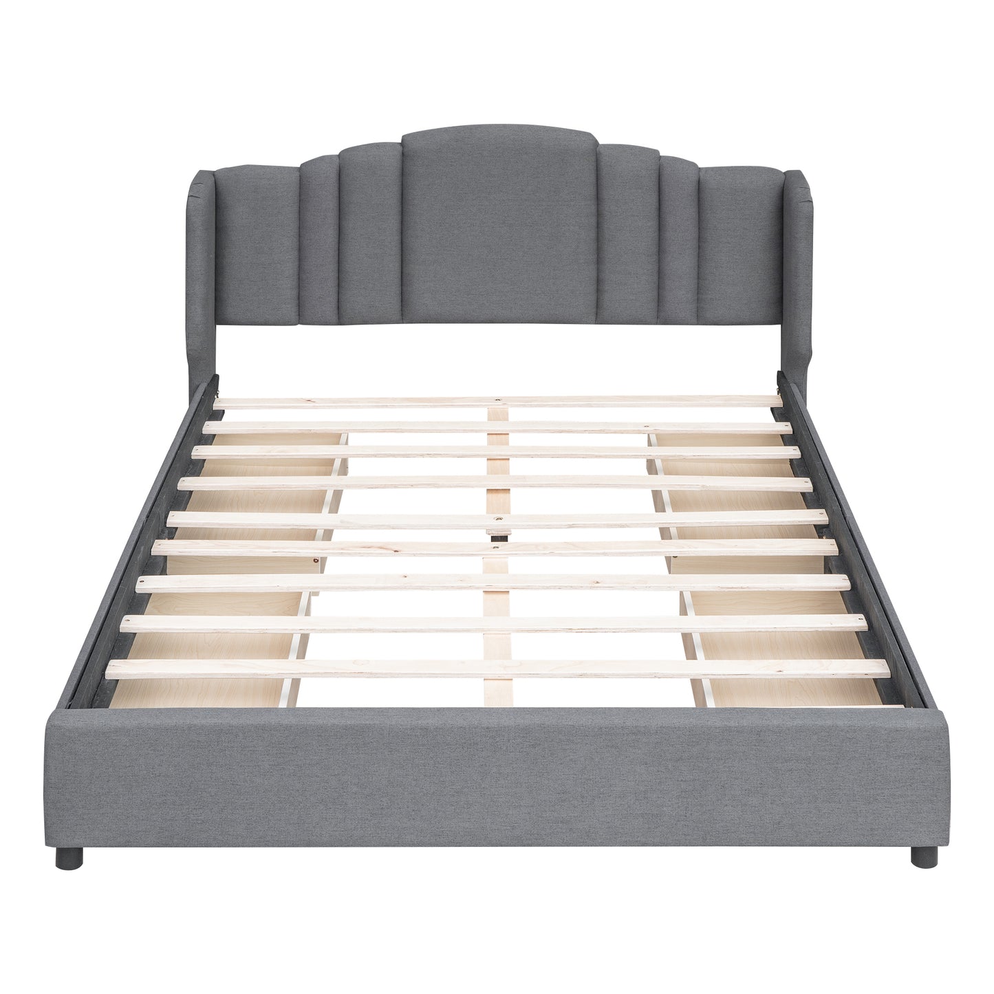 Mali Queen Size Platform Bed with Wingback Headboard - Gray