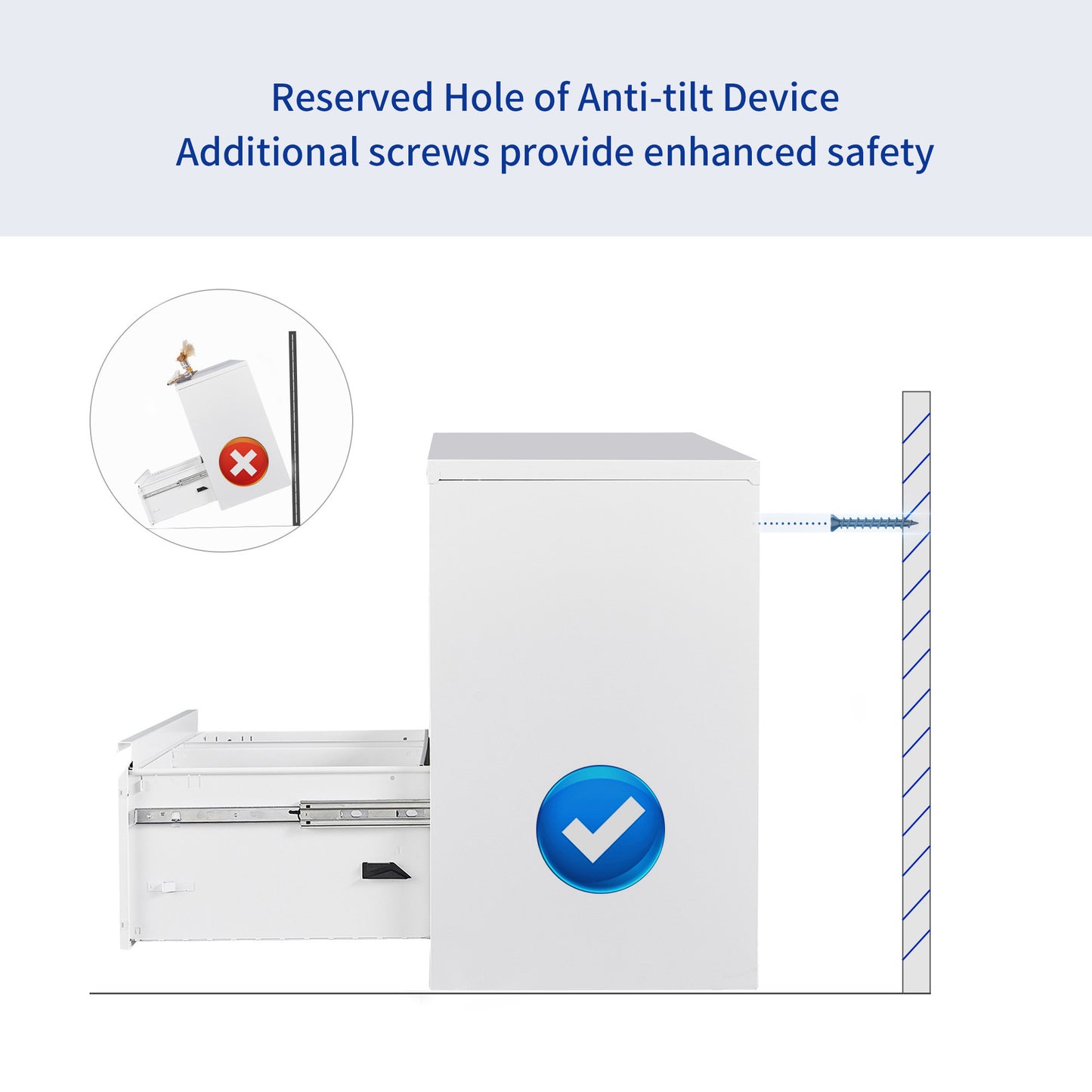Lock Metal Steel 2 Drawer Lateral Filing Cabinet - White