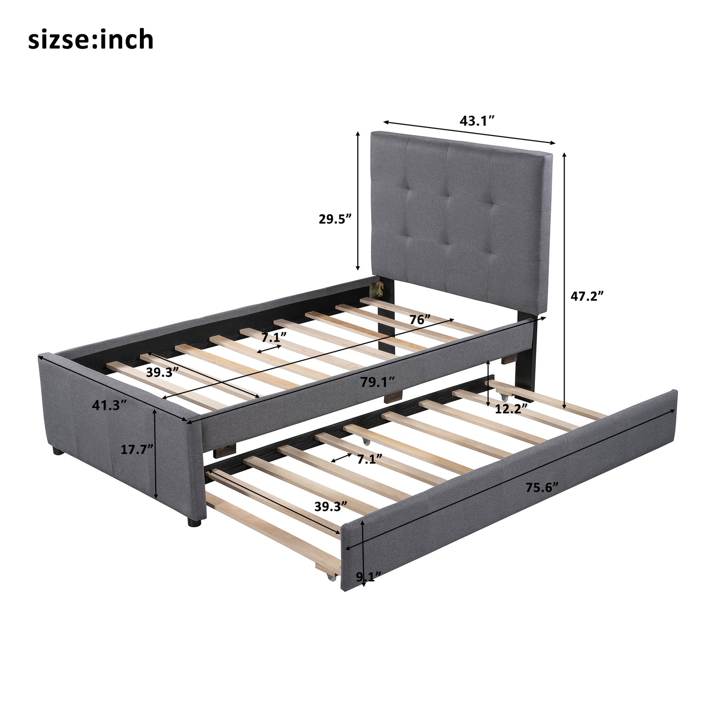 Dreamscape Twin Linen Upholstered Platform Bed with Headboard and Trundle