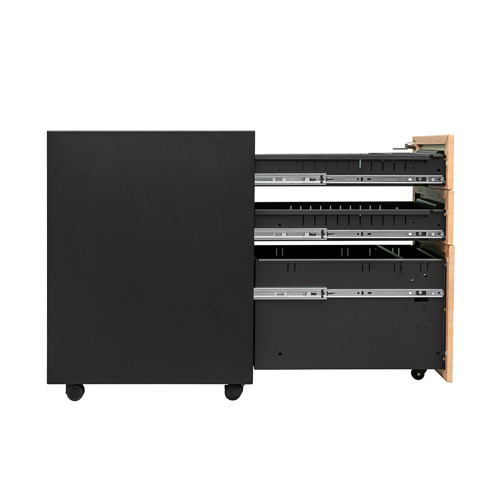 Compact 3 Drawer Mobile File Cabinet - Walnut + Black