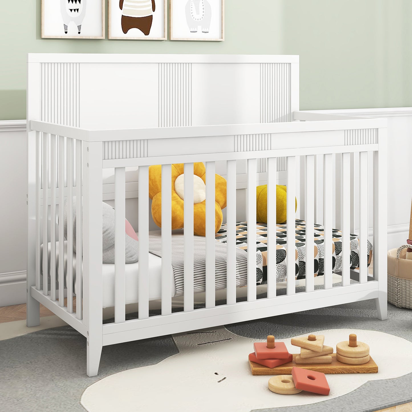 Clean Line Baby Crib Pine Solid Wood Non-Toxic - White