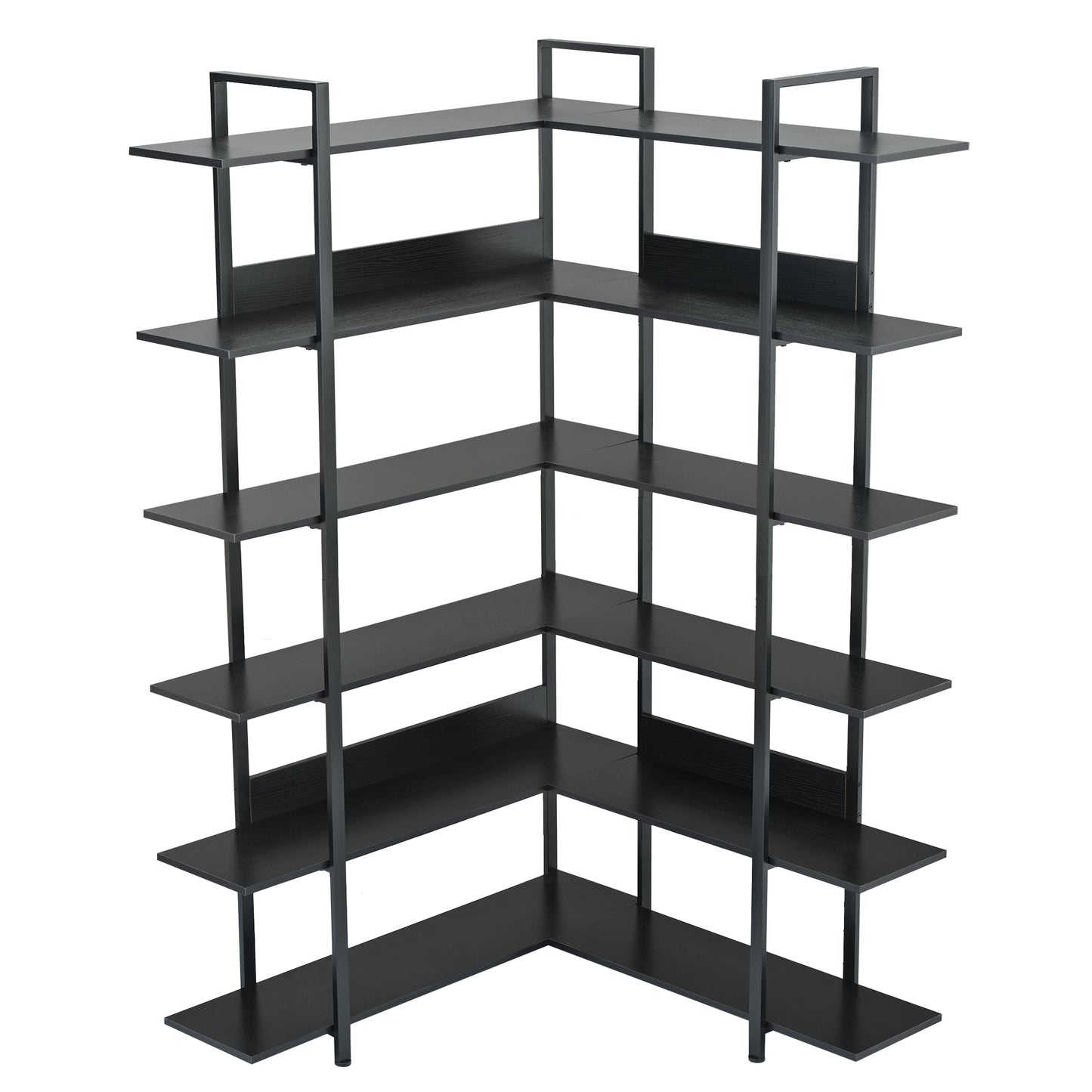 Stainless Steel Frame Corner 6-tier Shelves - Black