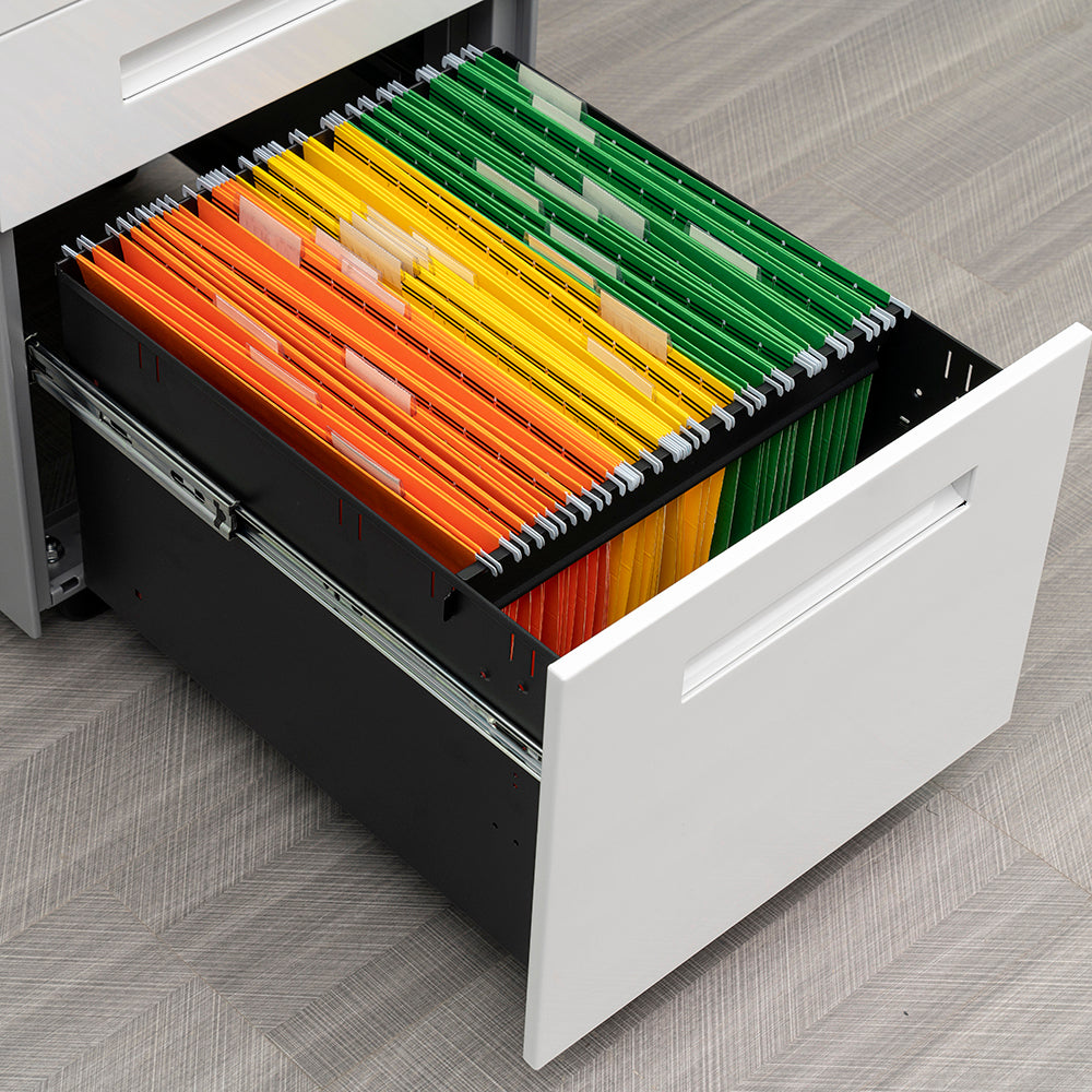 Compact 3 Drawer Mobile File Cabinet - White+Grey