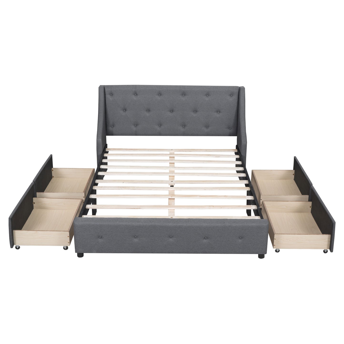 Jamu Queen Size Platform Bed with Wingback Headboard - Gray