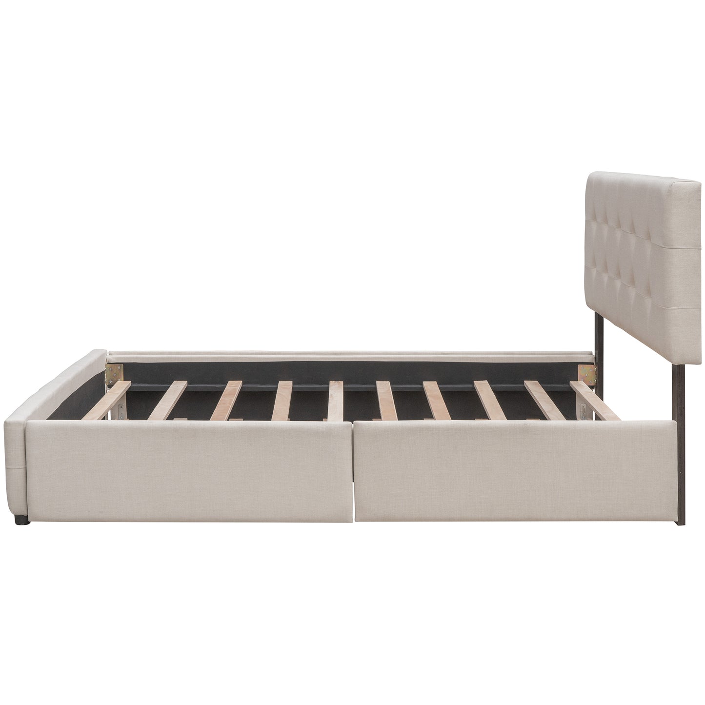 Draco Queen Size Platform Bed with 2 Drawers - Beige