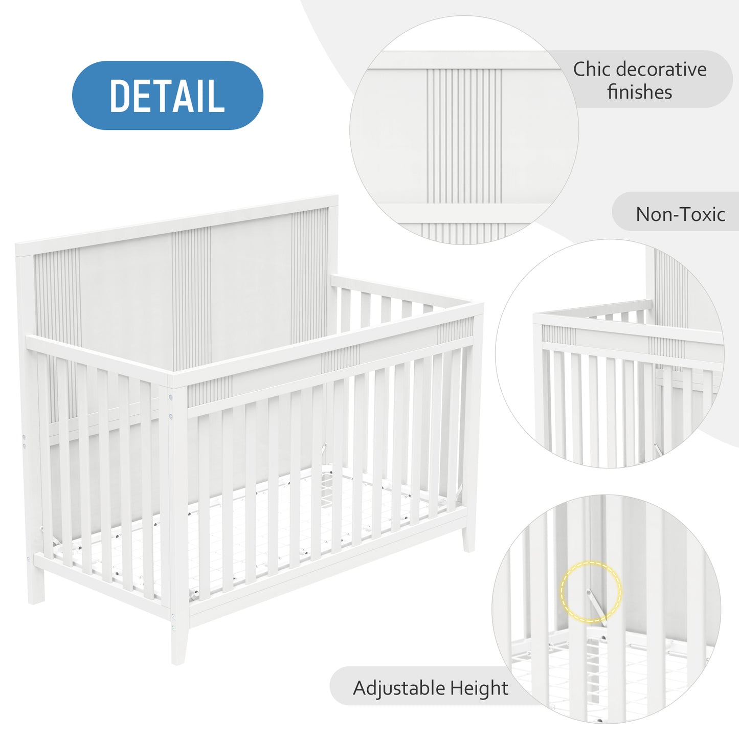 Clean Line Baby Crib Pine Solid Wood Non-Toxic - White