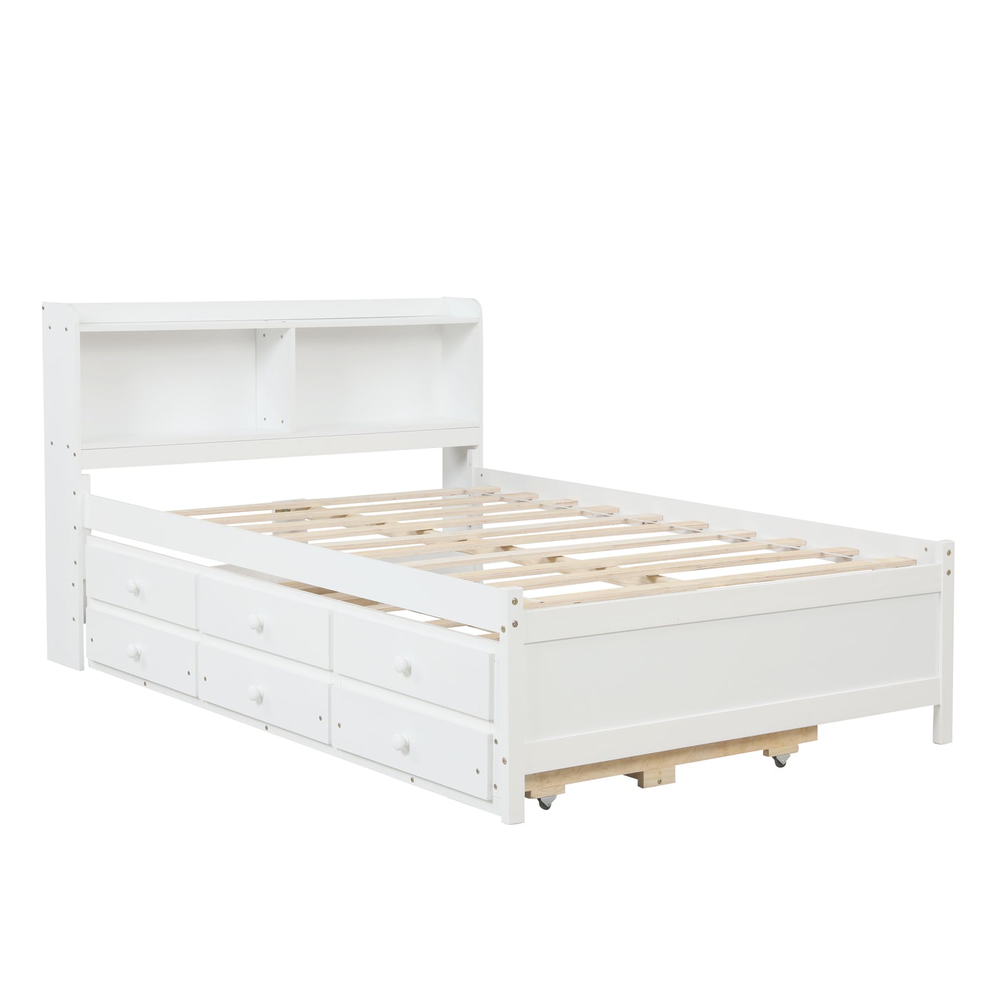 White Haven Full Bed with Bookcase, Twin Trundle, and Drawers