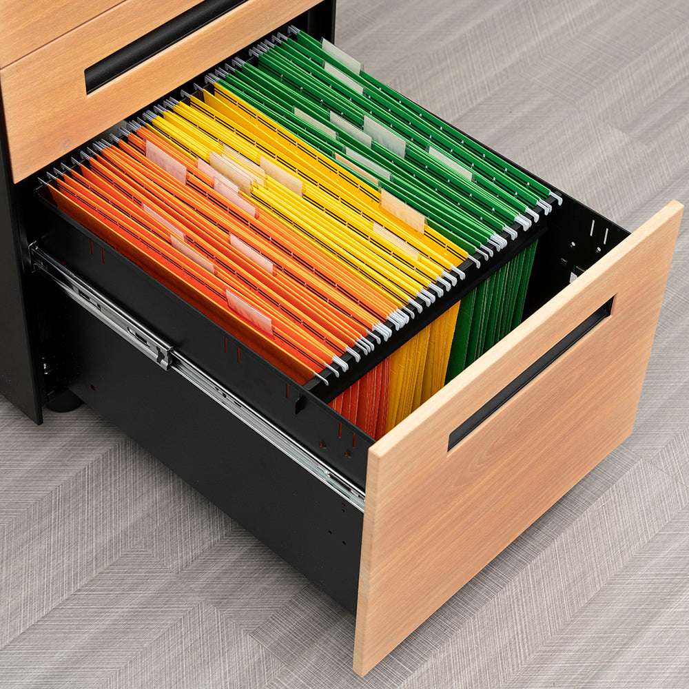 Compact 3 Drawer Mobile File Cabinet - Walnut + Black