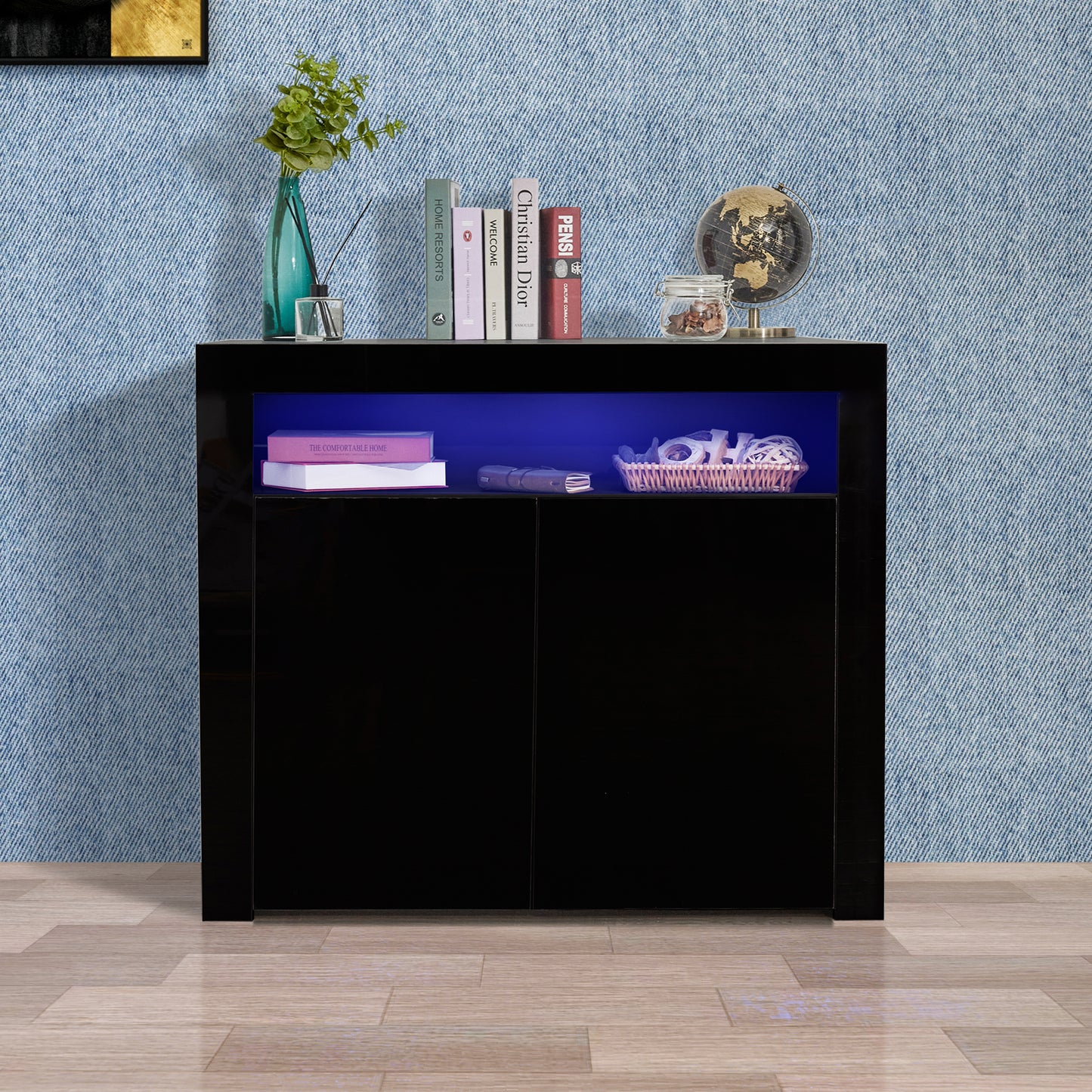 Glossy Glow Sideboard: Modern Storage Cabinet with LED Light
