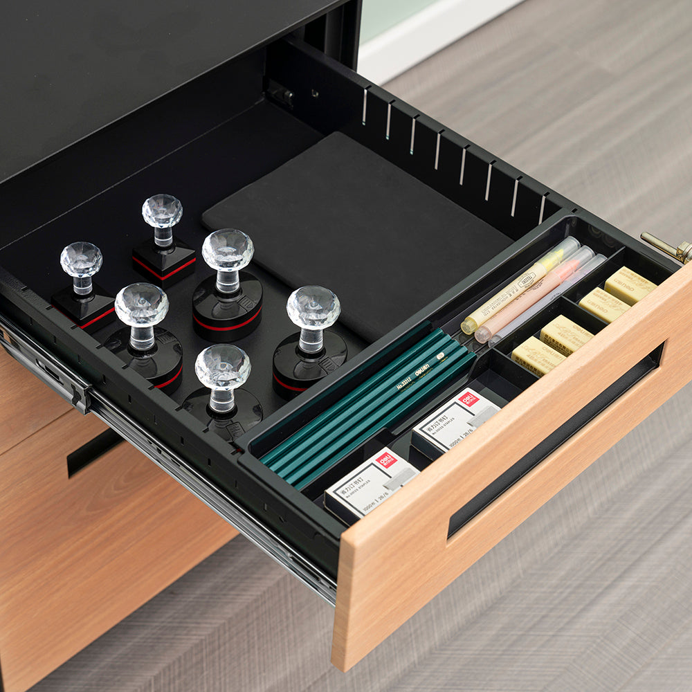 Compact 3 Drawer Mobile File Cabinet - Walnut + Black