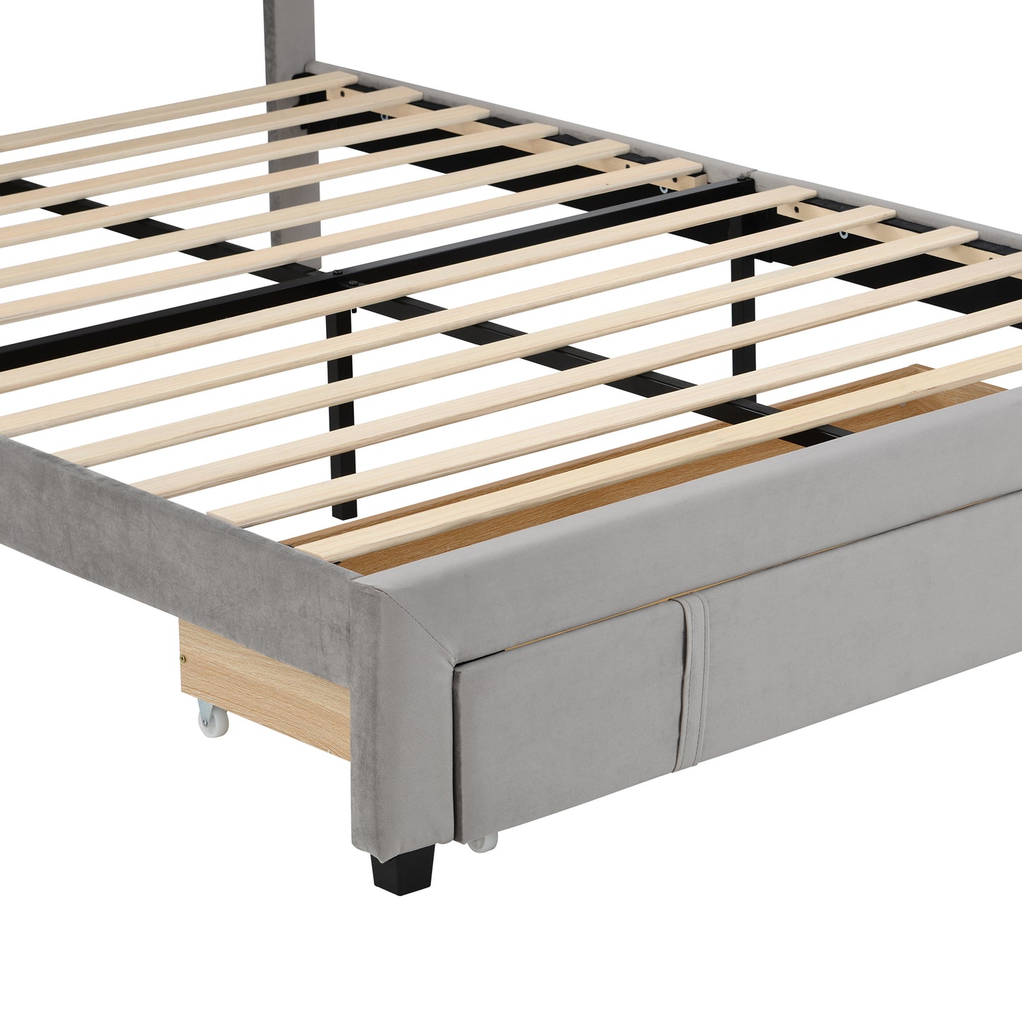 Xavier Queen Size Storage Bed Metal Platform Bed with Drawer - Gray