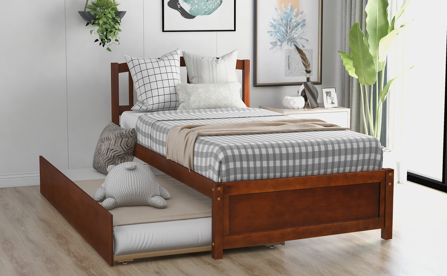 Walnut Dream Twin Platform Bed with Trundle