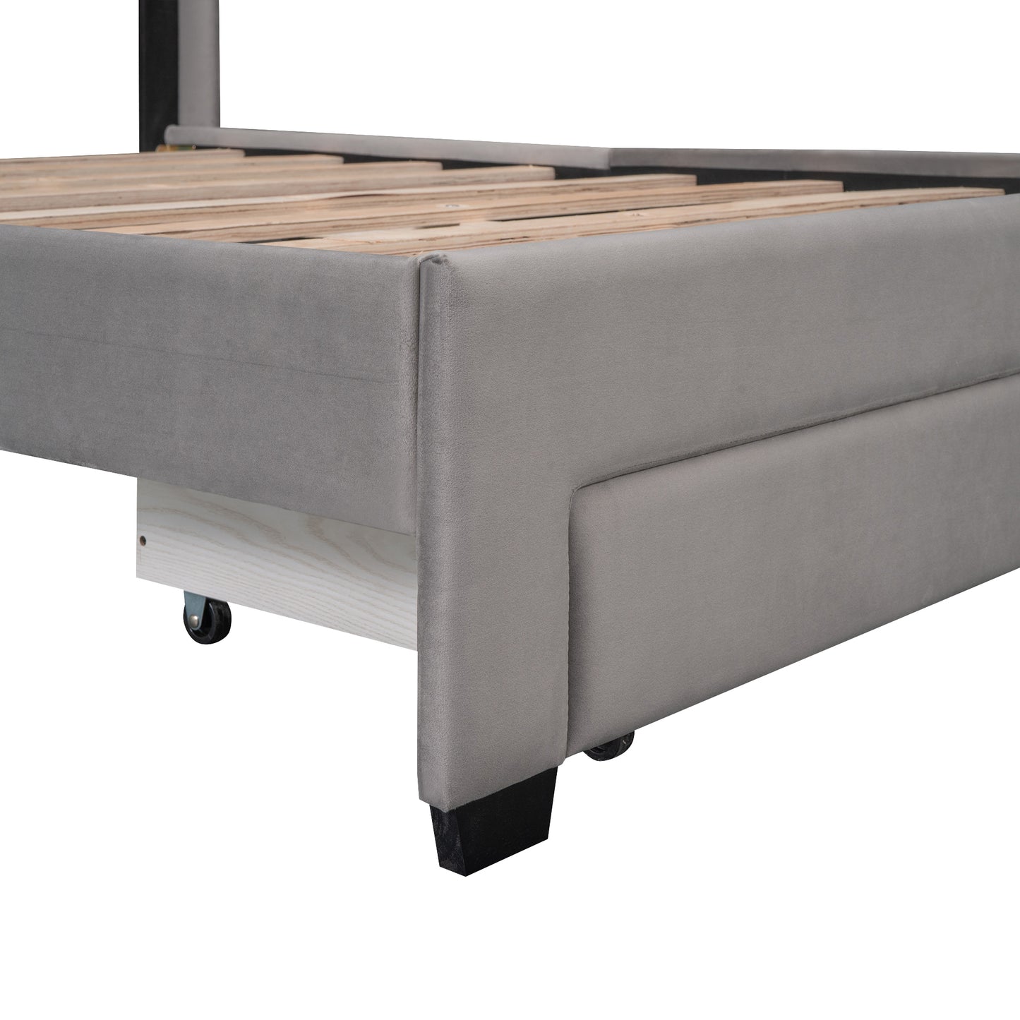 Shona Queen Size Velvet Platform Bed Frame - Gray