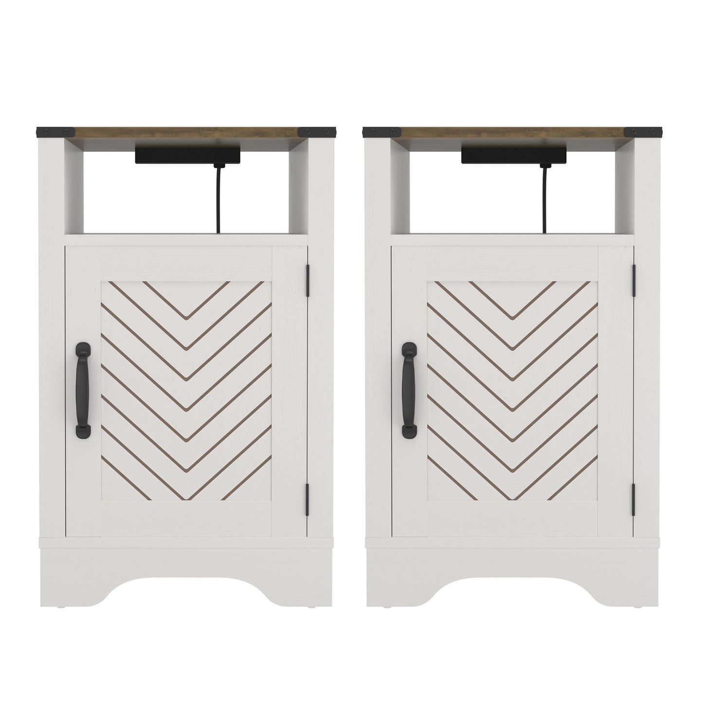 X Wooden Nightstand with Electrical Outlets Charging Station (2 Sets) - White & Oak