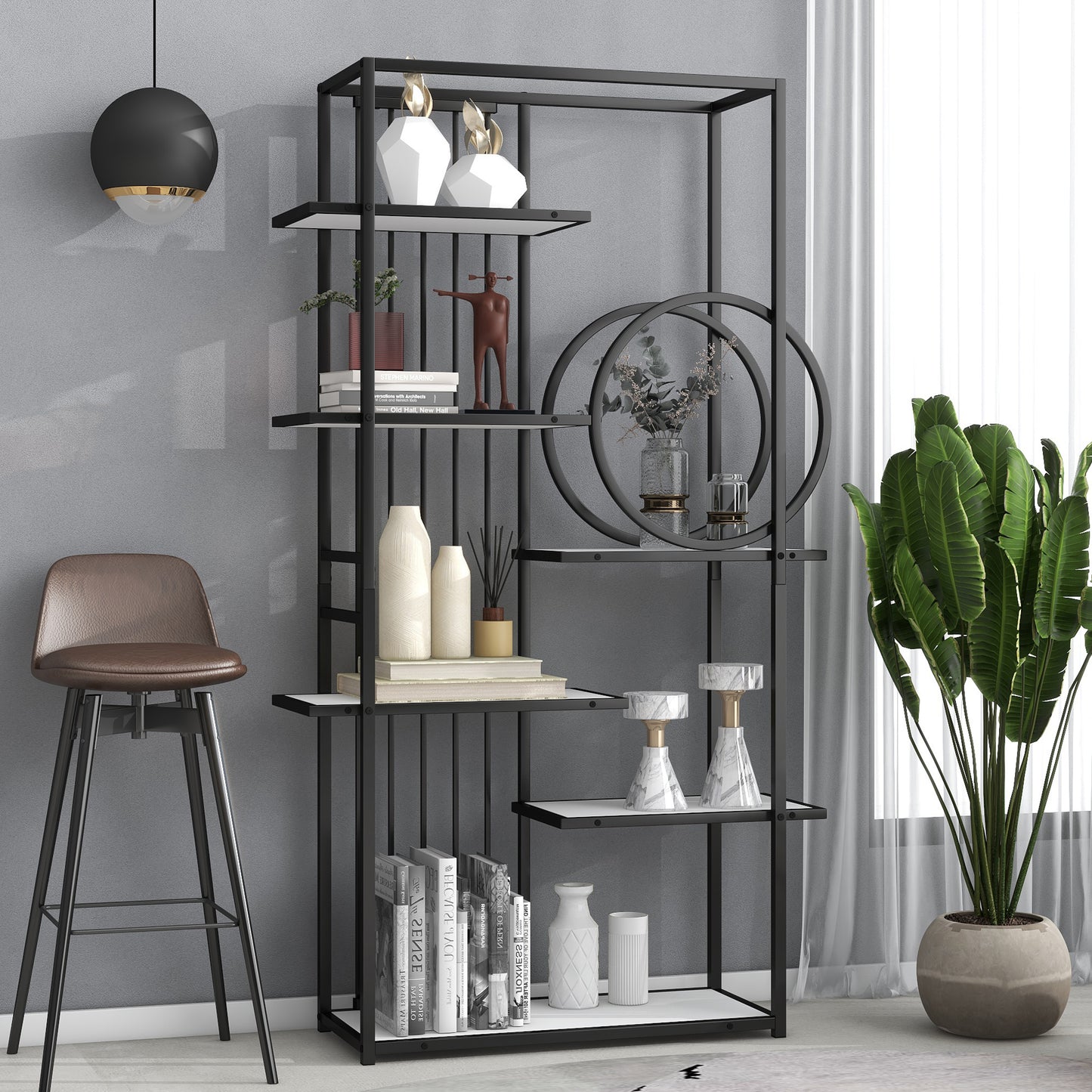 Metal Frame Storage Large Bookshelf Furniture, White