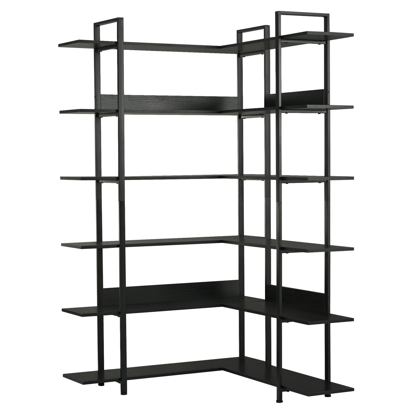 Stainless Steel Frame Corner 6-tier Shelves - Black