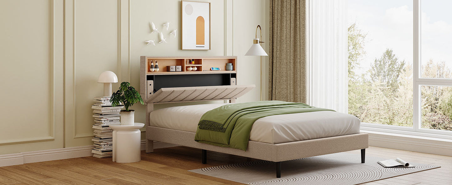 Alvin Full Size Platform Bed Frame - Beige