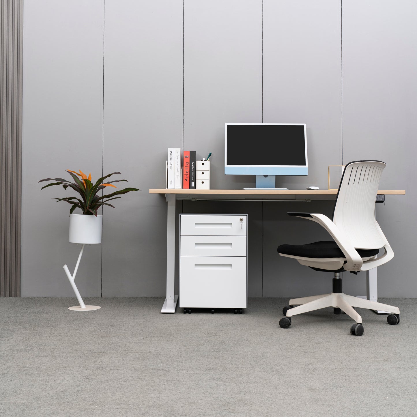 Compact 3 Drawer Mobile File Cabinet - White+Grey