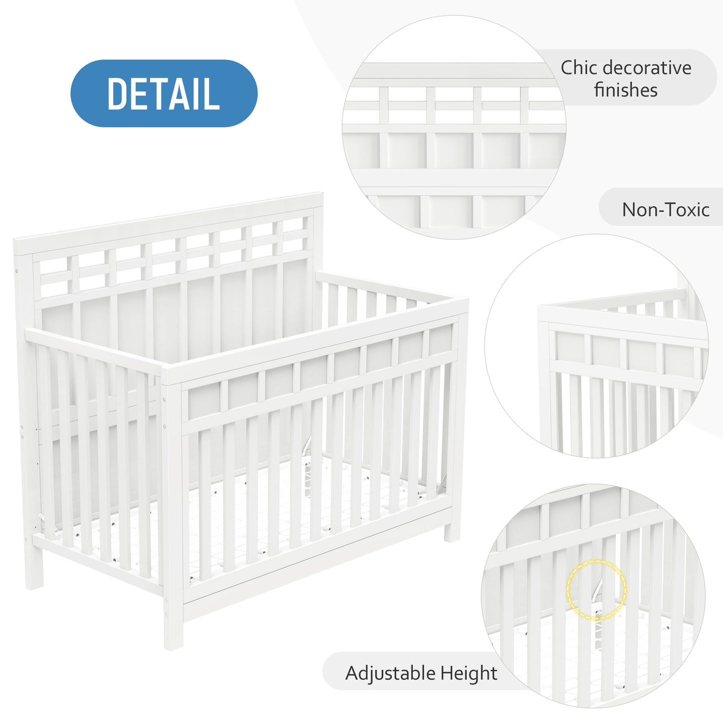 Baby Safe Crib Pine Solid Wood Non-Toxic - White