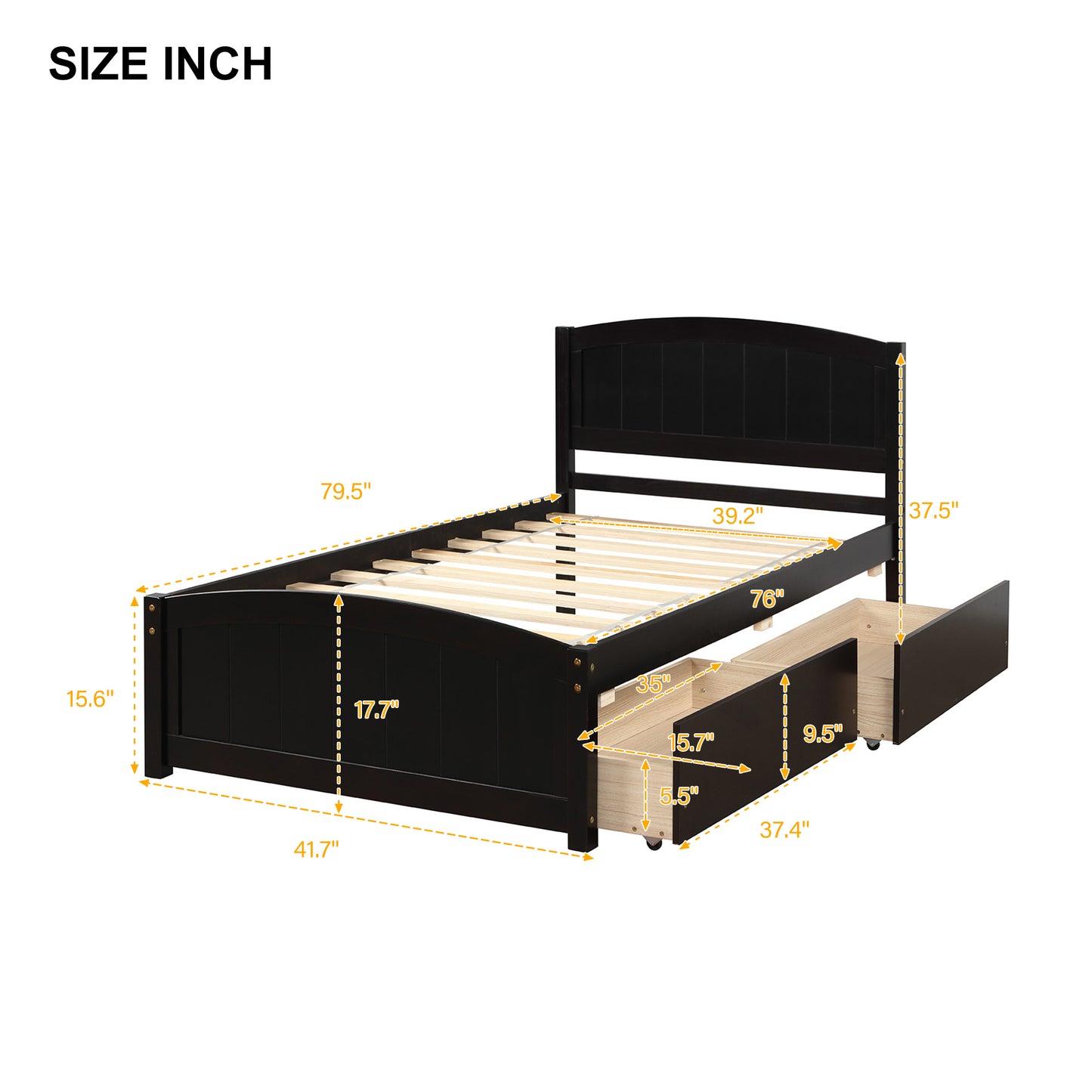 Elegant Espresso Twin Bed with Dual Drawers